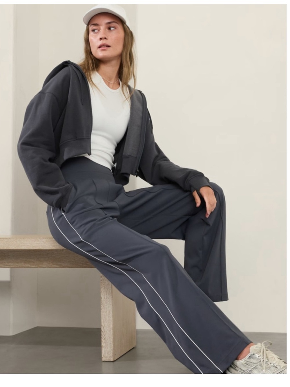 Athleta Venice High Rise Track Stripe Wide Leg Pant - Granite Blue XS Tall